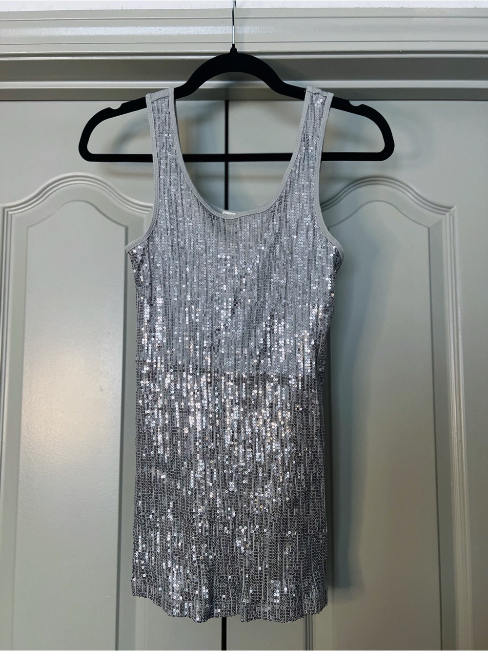 Charlotte Russe Silver Sequin Long Tank Top | Y2K Party Club Sparkle Top